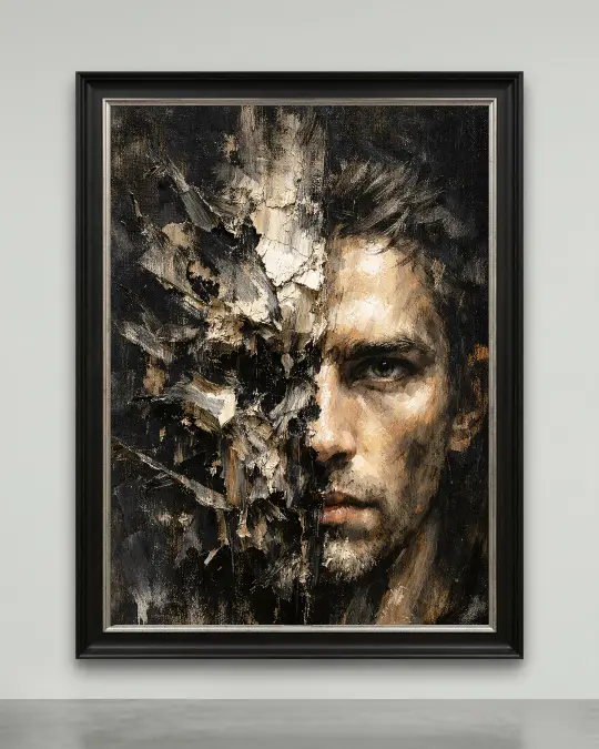 Exclusive dark academia portrait to buy abstract realism expressive anatomy canvas 1/1 for luxury private interiors.