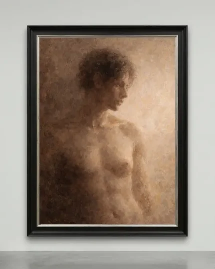 1/1 exclusive chiaroscuro figurative canvas art depicting a textured, classical female profile in umber shadows.