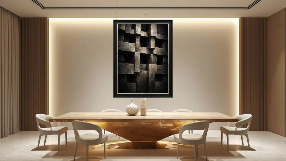 Formal dining room curated art presentation