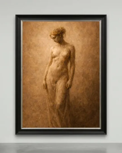 neo classical nude canvas art featuring a contemplative female figure in sepia tones