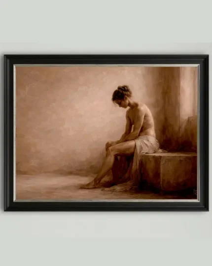 neoclassical figurative canvas 1/1 depicting introspective seated male figure in muted tones
