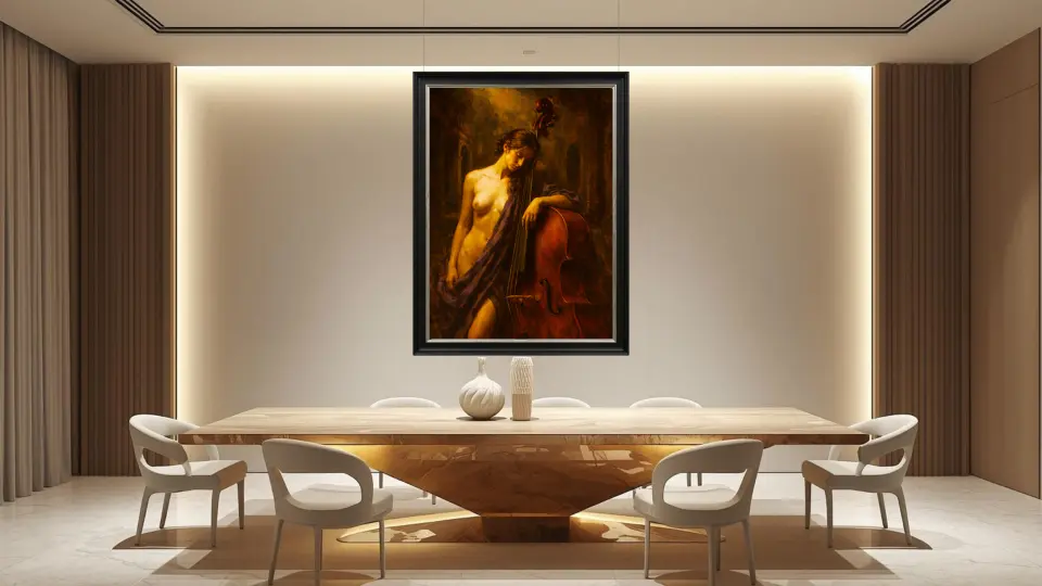 Nocturne of the Silent Cello in formal dining room wall art setting