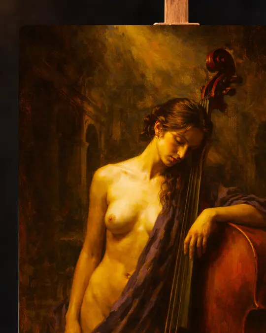 Nocturne of the Silent Cello premium canvas texture detail