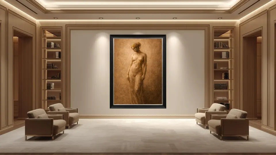 Sepulchral Grace of the Silent Muse in an executive office library